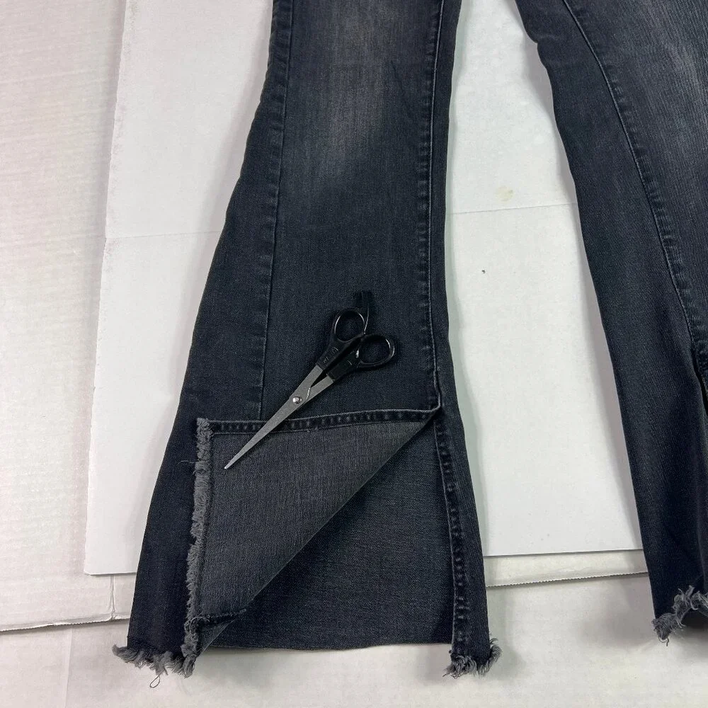 Free People Jeans Women's 26x30* Flare Skinny Black Raw Split Hem Denim Tag 27R